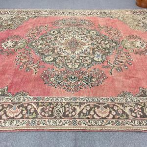 Turkish <b>Red</b> Patchwork <b>Wool</b> Rug Eco Friendly Traditional Design Latex Backing Medium Pile KayraHome 9.2x12.2 ft - Product Image 2