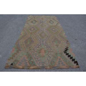 พรมตุรกีแนววินเทจสีเขียว5.4ชิ้นชุดพรมปูพื้นแนวแอบสแตรกทรงสี่เหลี่ยมผ้าปอกระเจาขนสัตว์แนวโบฮีเมียนผ้าดิบปะต่อสีส้ม11.2ft - Product Image 1