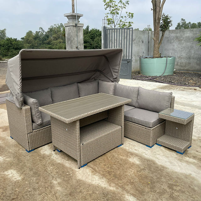 Rattan Sofa with Canopy Durable Outdoor Furniture