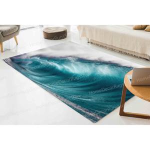 Water Wave <b>Rug</b>, Blue <b>Rugs</b>, Coastal <b>Rugs</b>, Printed <b>Rug</b>,<b>Chenille</b> <b>Rug</b> - Product Image 2