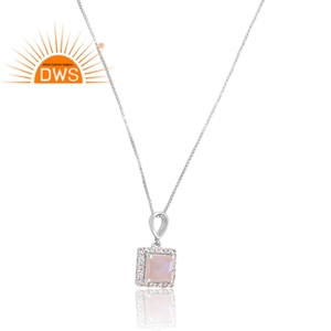 Dernières tendances en argent sterling naturel Cz et arc-en-ciel pierre de lune collier pendentif carré fabricant de bijoux personnalisés - Product Image 2