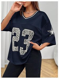 Trendy Women's Jersey Oversized T <b>Shirts</b> Letter Graphic V Neck <b>Half</b> <b>Sleeve</b> Streetwear Tops <b>Shirts</b> Comfortable And Stylish - Product Image 2