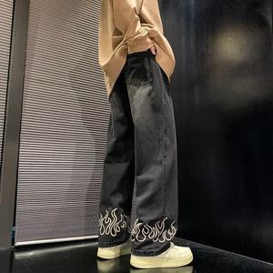 กางเกงยีนส์เอวสูงสำหรับผู้ชายกางเกงยีนส์ขาตรงเอวสูงทรงหลวมลำลองผ้าเดนิม100% - Product Image 6