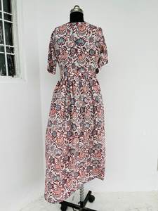 Robes longues imprimées de style vintage pour femmes, tenue décontractée pour les festivals de plage avec décoration de boutons, taille naturelle - Product Image 3