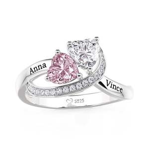 Jeulia Twisted Gold Plated Custom Double Heart Birthstone <b>Name</b> <b>Ring</b> - Product Image 2