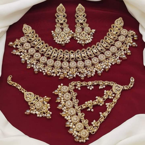 Latest Fashion Trend Antique Gold Plated Women's Jewelry Sets Wedding Wear Necklace Earrings Headpiece Jewelry for Women <b>Girls</b> - Product Image 3