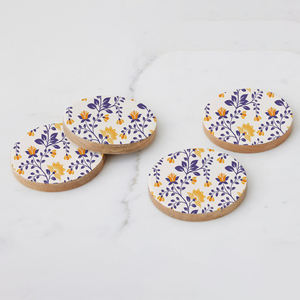 Wholesale 2024 Classic Custom Enamel Printed 10 cm <b>Placemat</b> Pad Free <b>Wood</b> Tea Coasters for Weddings & Parties - Product Image 1