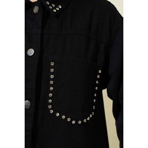 Chaqueta Gabardina Mujer con Bolsillos Piedras Color Negro - Product Image 4