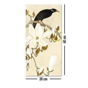 Impresión artística de Myna sobre rama de magnolia de Ohara Koson, elegante patrón de naturaleza muerta - Product Image 4