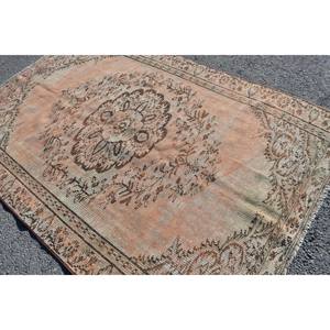 Alfombra de lana Vintage naranja y Beige de 5,3x8 pies, hecha a mano, área grande, estilo Tabriz, patrón de retazos turco con respaldo de látex para adolescentes - Product Image 4