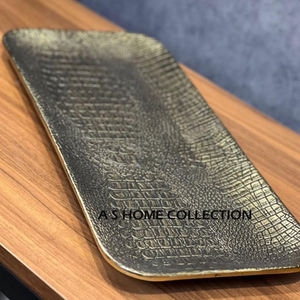 Nouvellement à la mode Table Top Plateau De Service À La Main En Gros Fantaisie Classique Haute Vente En Aluminium Métal Feuille Or Bordure - Product Image 3