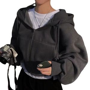 Femmes décontracté automne hiver sweats à capuche coton zippé à manches longues vestes hauts courts Style Streetwear chemise à capuche courte - Product Image 1