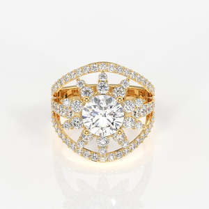 18K <b>Gold</b> Moissanite Diamond <b>Cocktail</b> <b>Ring</b> Round Cut Elegant Style - Product Image 1