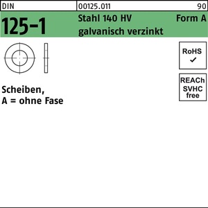 Arandelas de Acero Electrogalvanizado DIN 125-1 Forma A, 6.4 x 12 x 1.6, 140 HV, Empaquetadas en 100 Piezas - Product Image 1