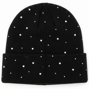 Gorro de punto unisex con pedrería, negro, con cristales, para invierno, suave, elástico, estilo urbano, con dobladillo, tipo gorro calavera - Product Image 3