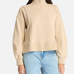 Sweat-shirt à fermeture éclair sur le devant de qualité supérieure à prix avantageux pour femmes, 100% coton, léger, tendance, logo personnalisé - Product Image 6