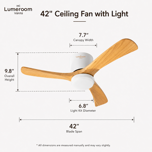 USA In Stock 42 Inch <b>Ceiling</b> Fan with <b>Light</b> and <b>Remote</b>, Solid Wood Flush Mount Low Profile <b>Ceiling</b> Fan for Bedroom - Product Image 5