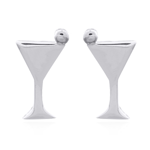 Elegant Martini Cocktail Glass 925 Sterling <b>Silver</b> <b>Studs</b> - Product Image 1