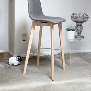 Upholstered Bar <b>Stool</b> <b>Seat</b> Height 78 cm Beech Wood Legs Chrome Footrest Padded Shell for Bar Counters and High Tables - Product Image 4