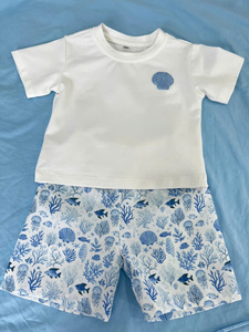 Conjunto de Ropa para Bebé Niño OEM, Camiseta de Manga Larga con Bordado de Tren y Pantalones Azules, Traje para Bebé - Product Image 2