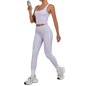 Ensemble de yoga brossé respirant pour femme, col avant ajusté, haute intensité, course en extérieur, sport, fitness, 2 pièces - Product Image 6