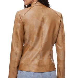 Vestes en cuir OEM design personnalisé pour femmes avec coutures propres, poches latérales et taille réglable - Product Image 3