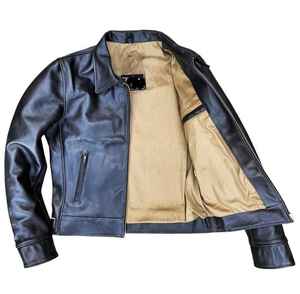 แจ็กเก็ตหนังแท้ทรงสลิมฟิตสำหรับผู้ชาย, แจ็กเก็ตหนังแท้ซิปล็อคแบบลำลองดีไซน์ทันสมัยสีดำงาช้างแฟชั่นสำหรับฤดูหนาว - Product Image 5