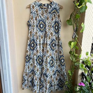 Algodón ikat estampado manga vestido de verano vestido de sol indio algodón cansado Maxi vestido - Product Image 1