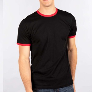 T-shirts à col rond et bordure contrastée, logo personnalisé, vêtements pour hommes, t-shirt à col rond et bordure contrastée en polycoton pour hommes, manches courtes - Product Image 2