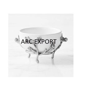 Bol à nourriture en métal et or en laiton blanc avec 2 poignées en forme de feuille design de vaisselle bols de service à soupe à prix abordable - Product Image 6