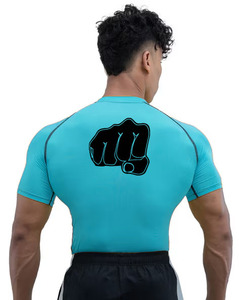 Chemise d'entraînement à compression à séchage rapide et demi-manches pour hommes Skinny Fit Spandex Long Rash Guard pour BJJ MMA Motif uni sublimé - Product Image 2