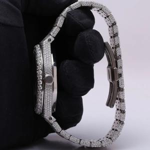 Montre de luxe en moissanite et diamant en acier inoxydable pour hommes, style hip-hop, cadran rond, bijoux fins d'épaisseur - Product Image 5