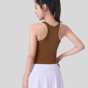 Tops cortos deportivos sexys al por mayor para mujer con logo, camisetas sin mangas acanaladas para entrenamiento, ejercicio y yoga - Product Image 3