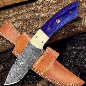 Couteau de chasse artisanal en acier Damas, lame fixe, manche en bois coloré et os, étui en cuir, vente en gros OEM, personnalisable, pour l'extérieur - Product Image 2