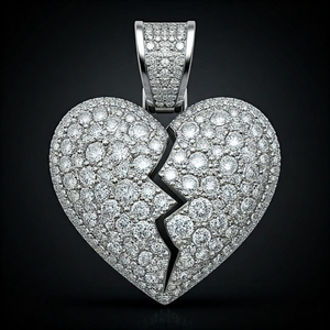 Pendentif coeur brisé glacé en argent sterling 925 avec diamant cultivé en laboratoire plaqué or pendentifs et breloques de mode de style Hip Hop - Product Image 1