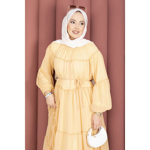 Vestido Elegante de Gasa Amarillo con Detalle Fruncido y Cintura Elástica Transpirable para Oficina, Talla XS para Día de Club, OEM/ODM - Product Image 2