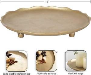 Bandeja de aluminio fundido con patas redondas festoneadas hechas a mano decorativas modernas, bandeja de transición de Pedestal dorado, apta para alimentos para uso en la cocina - Product Image 2