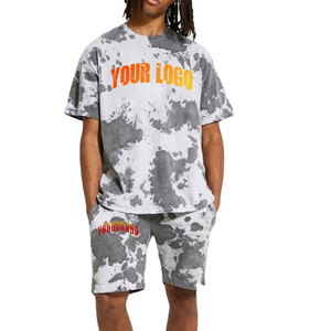 Conjunto de pantalones cortos para correr de 100% algodón personalizado para hombre con logotipo, camisa de punto informal de verano Unisex y conjuntos de pantalones cortos con tinte de corbata - Product Image 5