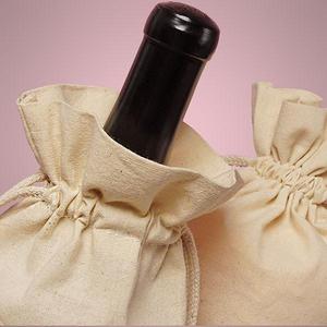 Single Bottle Natural Cotton Muslin Wine Bag with Drawstrings Closure for Clothing Craft Storage Promotion-Screen Printed WB2653 - Product Image 2