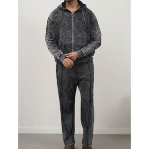 Sweat à capuche zippé délavé à l'acide 100% en coton pour hommes veste à capuche décontractée de haute qualité Streetwear 2025 - Product Image 1