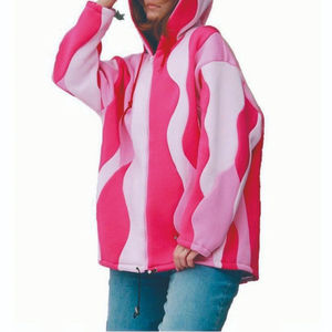 Sweat à capuche ample personnalisé avec fermeture éclair, épaules tombantes, en polaire, broderie, combinaison de couleurs ondulées, patchwork rose, sweat à capuche pour femme - Product Image 1