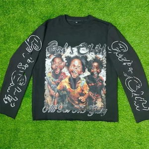 เสื้อยืดสองชั้นยอดนิยมสำหรับผู้ชาย คุณภาพสูง ผ้าฝ้าย 100% สกรีนลาย คอกลม แขนยาว ผ้าถัก - Product Image 1