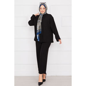Casual Black Linen Hijab Set with Pocket Details - Product Image 3