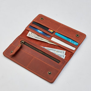 2024 nouveauté peau de vache en cuir souple unisexe portefeuille femmes longue mince en cuir véritable fermeture à glissière Logo Use-LWW-0025 quotidien - Product Image 1