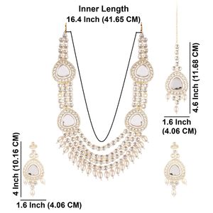 ชุดเครื่องประดับเจ้าสาวแบบอินเดีย ไข่มุกเทียม คุนดัน สร้อยคอหลายชั้น พร้อมต่างหูระย้า และเครื่องประดับมงกุฎสำหรับผู้หญิง - Product Image 5