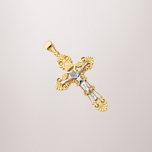 14K <b>Silver</b> Yellow Two Tone Gold Plated Small Pendant Budded Christian <b>Crucifix</b> Cross Jewelry Diamond Zircon Unique Children - Product Image 4