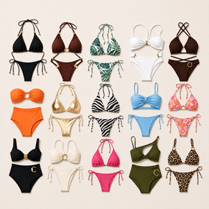Ensemble de bikini personnalisé pour femme, maillot de bain imprimé à col halter, commande d'usine OEM - Product Image 1