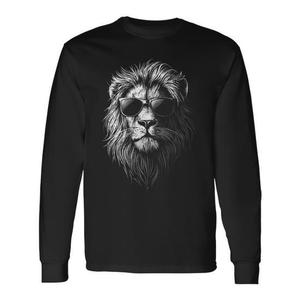 T-shirt a maniche lunghe con grafica Cool Lion With Sunglasses per tutte le età - Product Image 1