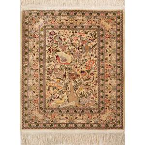 Gulmarg พรมผ้าไหมสีงาช้างแบบผูกมือลายดอกไม้สไตล์โบโฮทรงสี่เหลี่ยมสำหรับห้องนอนห้องนั่งเล่นทำจากไม้ไผ่ผ้าไหมพีวีซี - Product Image 1