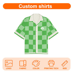 Nouveau gros hommes été tendance à manches courtes américain rétro contrasté Plaid col cubain chemise décontractée - Product Image 4